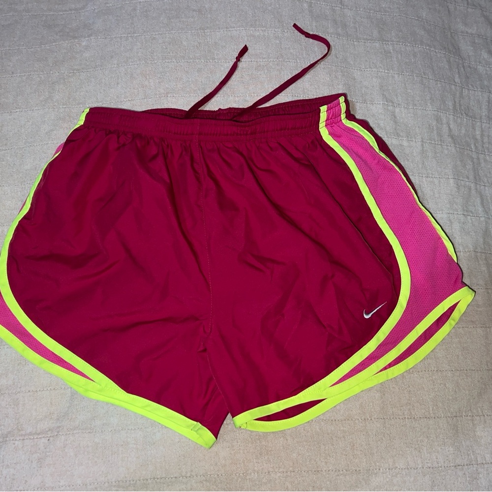 Nike Dri Fit Women’s Red and Yellow Athletic Shorts Size M